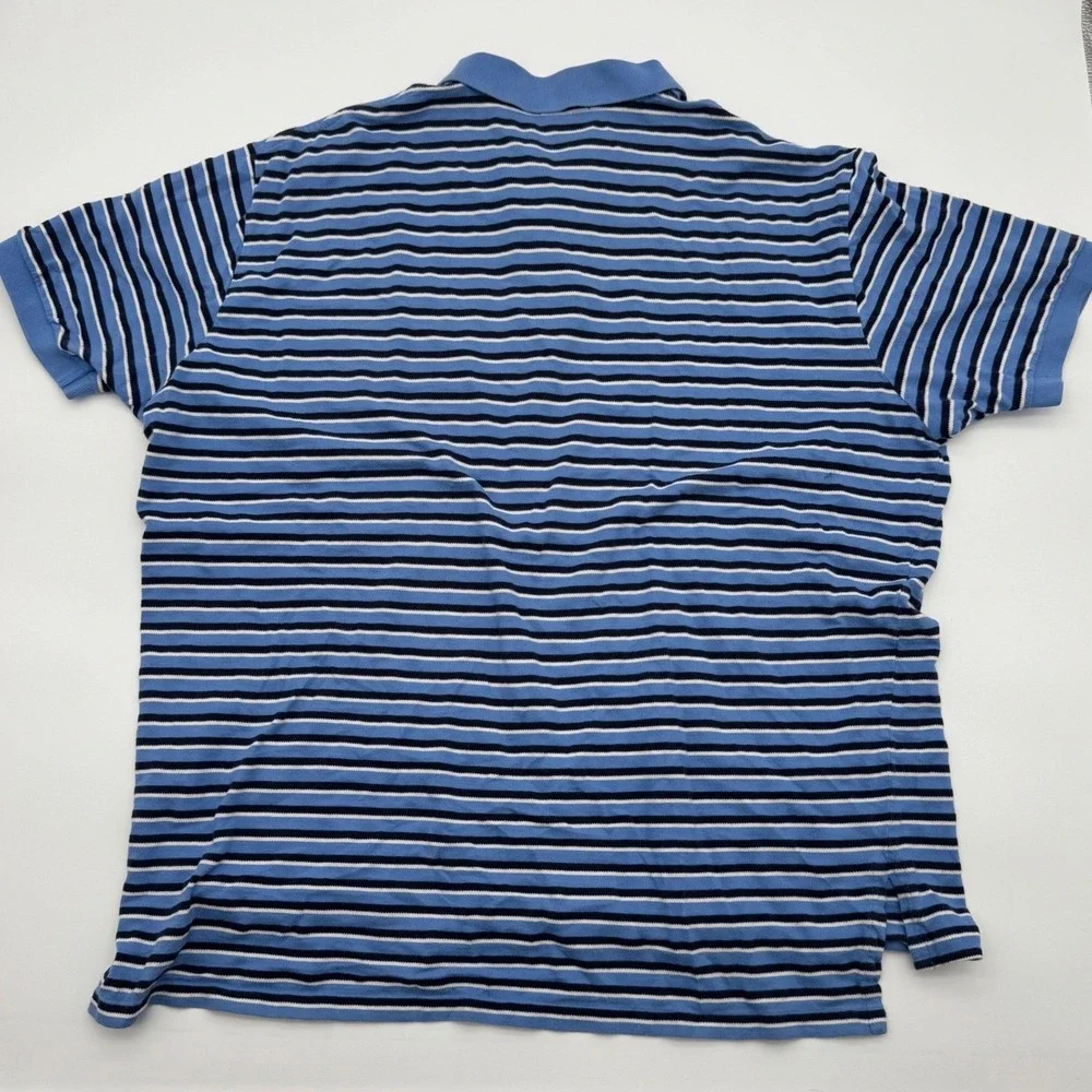 Polo Ralph Lauren Mens XXL Blue Striped Short‎ Sleeve Cotton Pique Polo Shirt